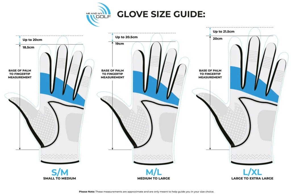 Size chart for the True Grip Golf Glove