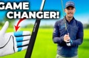 Image of the True Grip Golf Glove with label stating it is a game changer including an image of Andy Produman holding a golf club.