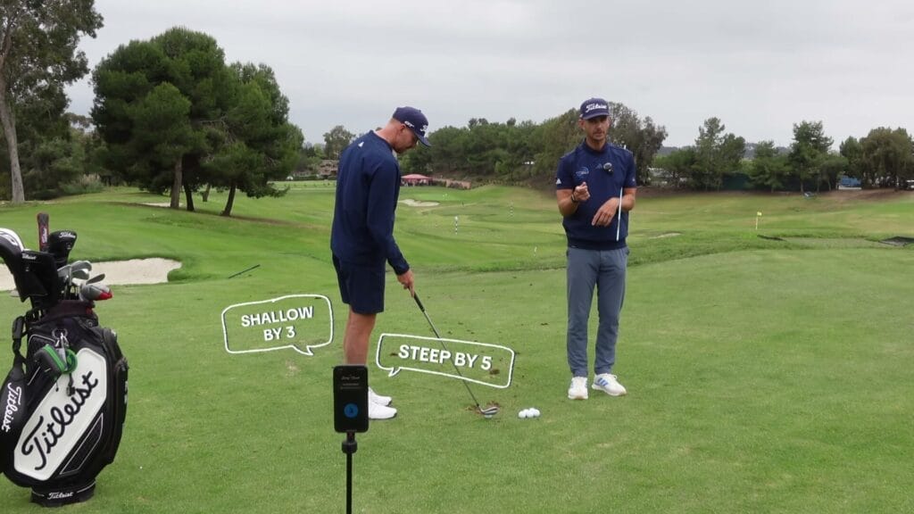 Swing Coach feedback showing shallow and steep club position results during practice